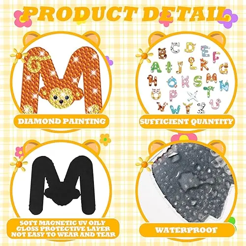 Copkim 26 Pcs Animal Diamond Fridge Magnet Cute Animal Magnetic Letters for Classroom Alphabet Magnets Set Decorative Refrigerator Magnets for Learning Spelling Game Gift Stocking Fillers