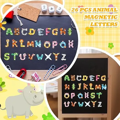 Copkim 26 Pcs Animal Diamond Fridge Magnet Cute Animal Magnetic Letters for Classroom Alphabet Magnets Set Decorative Refrigerator Magnets for Learning Spelling Game Gift Stocking Fillers