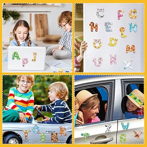 Copkim 26 Pcs Animal Diamond Fridge Magnet Cute Animal Magnetic Letters for Classroom Alphabet Magnets Set Decorative Refrigerator Magnets for Learning Spelling Game Gift Stocking Fillers