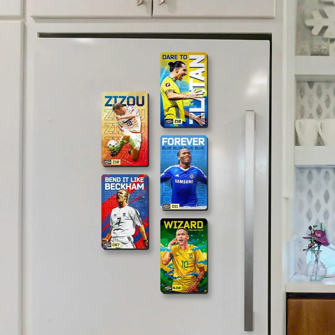 David Beckham, Zidane, Drogba, Zlatan Ibrahimovic, Neymar Football Fridge Magnets, 4mm Thick, Glossy Finish, Set of 5, Gift for Sports Fans (Combo of 5)