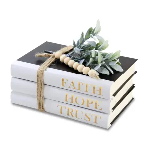 Decorative Hardcover Quote Books,Black and White Decoration Books, Farmhouse Stacked Books,Hope | Faith | Trust (Set of 3) Stacked Books for Decorating Coffee Tables and Bookshelf