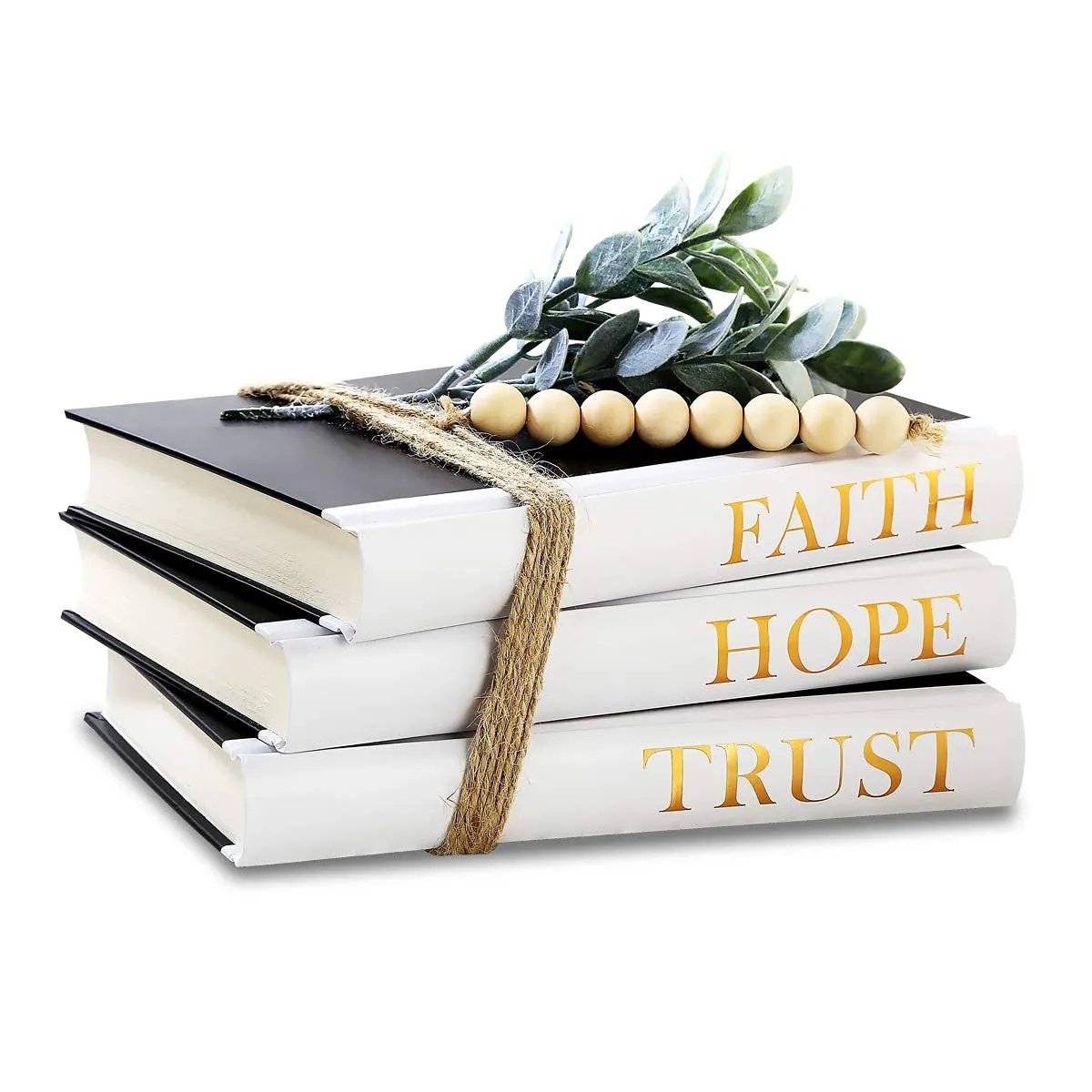 Decorative Hardcover Quote Books,Black and White Decoration Books, Farmhouse Stacked Books,Hope | Faith | Trust (Set of 3) Stacked Books for Decorating Coffee Tables and Bookshelf