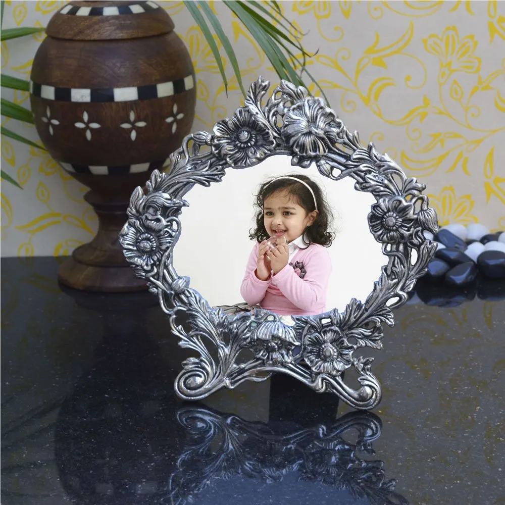 eCraftIndia Antique White Metal Photo Frame (9.5 x 0.5 x 10 inches)