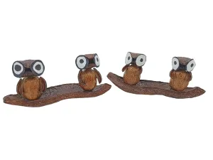 FernHaus Handcrafted Wooden Owls on Boat Set of 2, Show Pieces for Home Decor-TV Unit Decorative Items-Ideal for Showcase|Shelves|Antique Figurine Artifact for Showcase Decoration