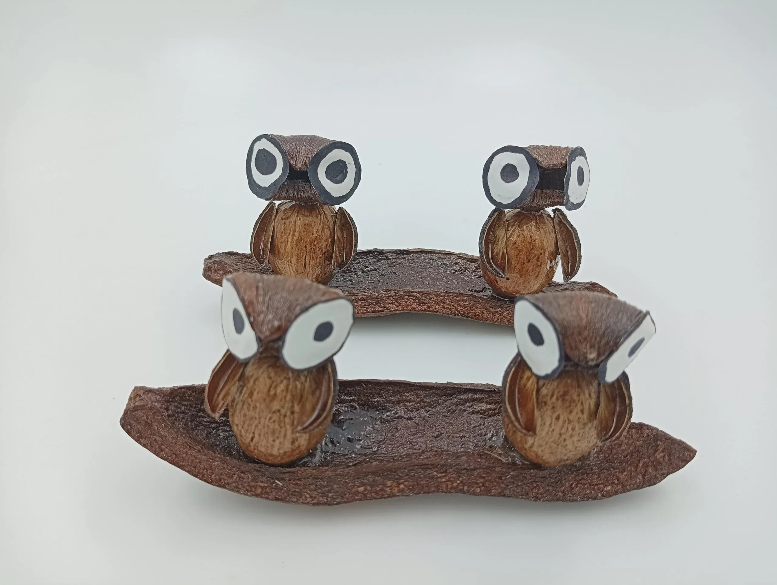 FernHaus Handcrafted Wooden Owls on Boat Set of 2, Show Pieces for Home Decor-TV Unit Decorative Items-Ideal for Showcase|Shelves|Antique Figurine Artifact for Showcase Decoration