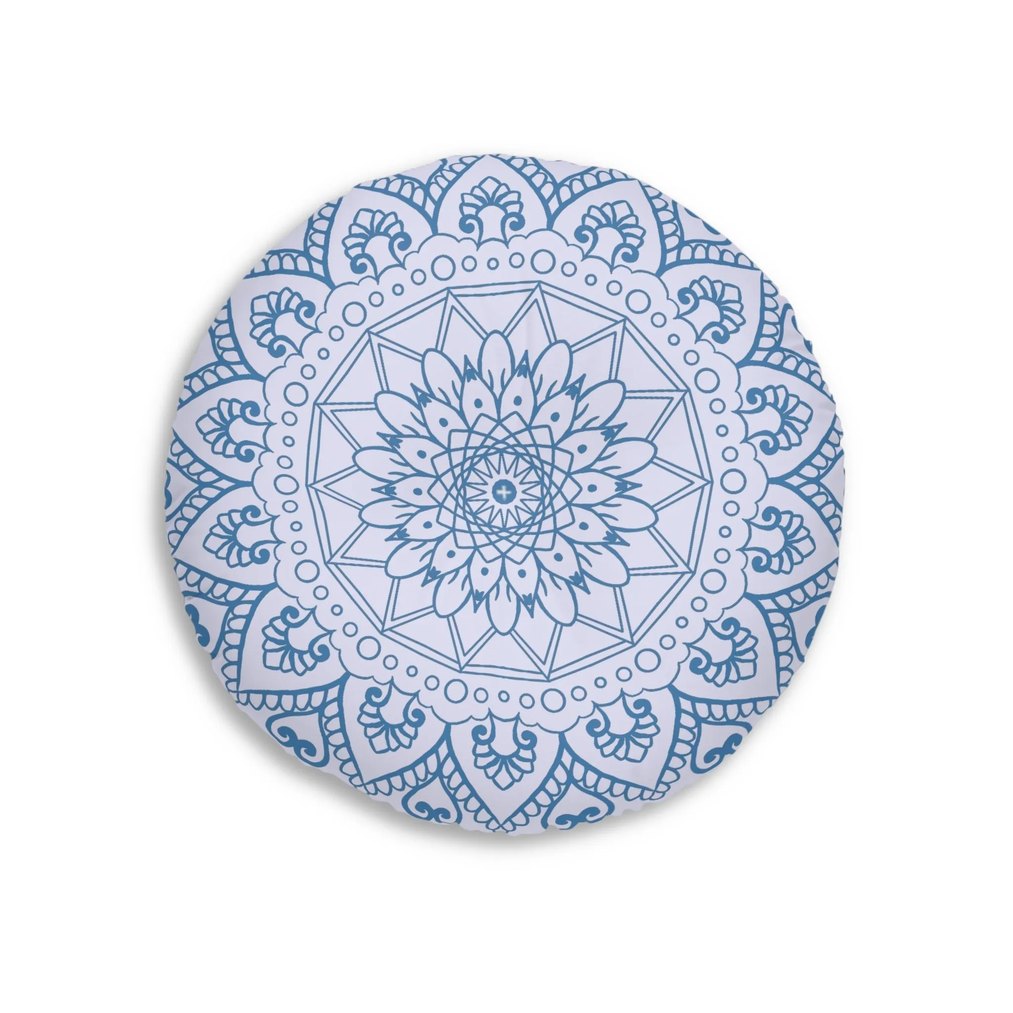 Handcrafted Mandala Art Floor Cushion - Steel Blue on Levander