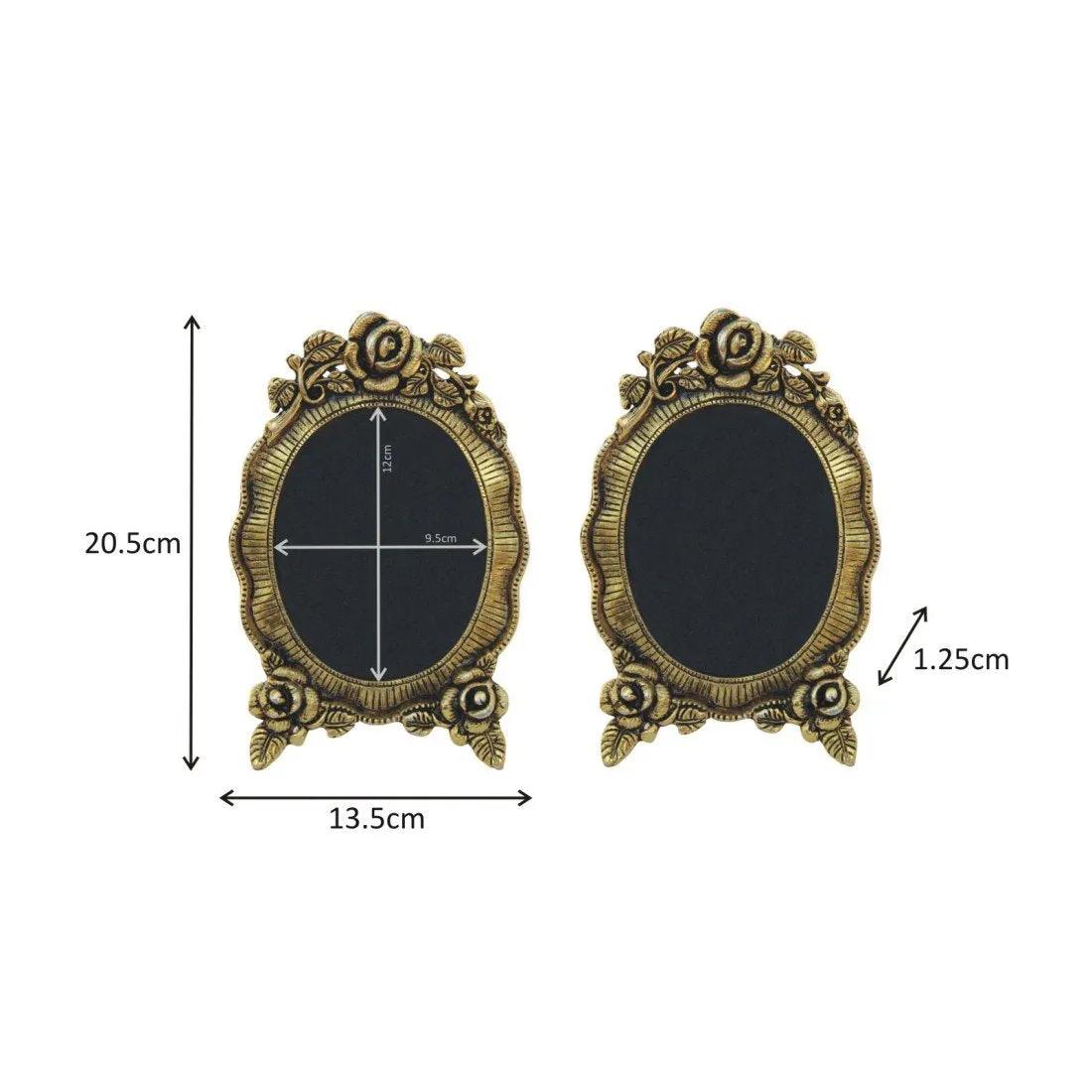 Handicrafts Paradise Photo Frame Pair Antique Golden Oval Shaped With Floral Motif In Metal 5.25 X 8 Inch