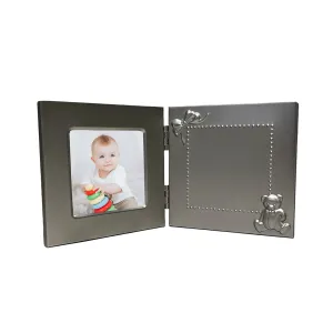 Hinged Baby Frame with Teddy Bear Design - 3" x 3" Photo