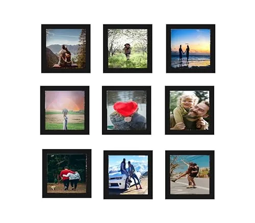 HK PRINTS Photo Frame for Home Office School Decoration 9 Frame Combo Collage for Wall Hanging (5x5 Inch, Synthetic Wood, Plexiglass) F-1