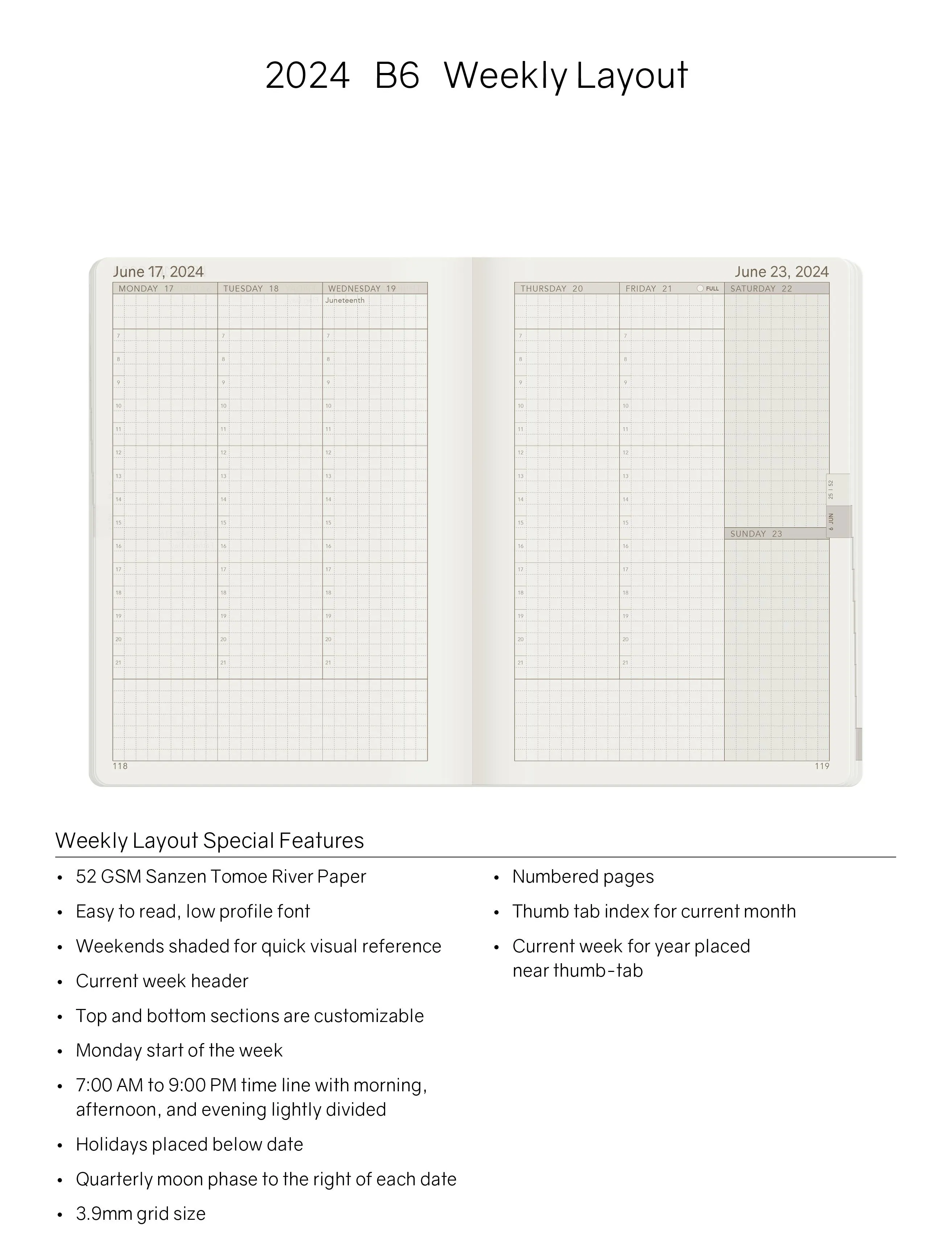 IMPERFECT | 2024 B6 Weekly Planner - 52gsm Tomoe River Paper (Stacked Weekends)