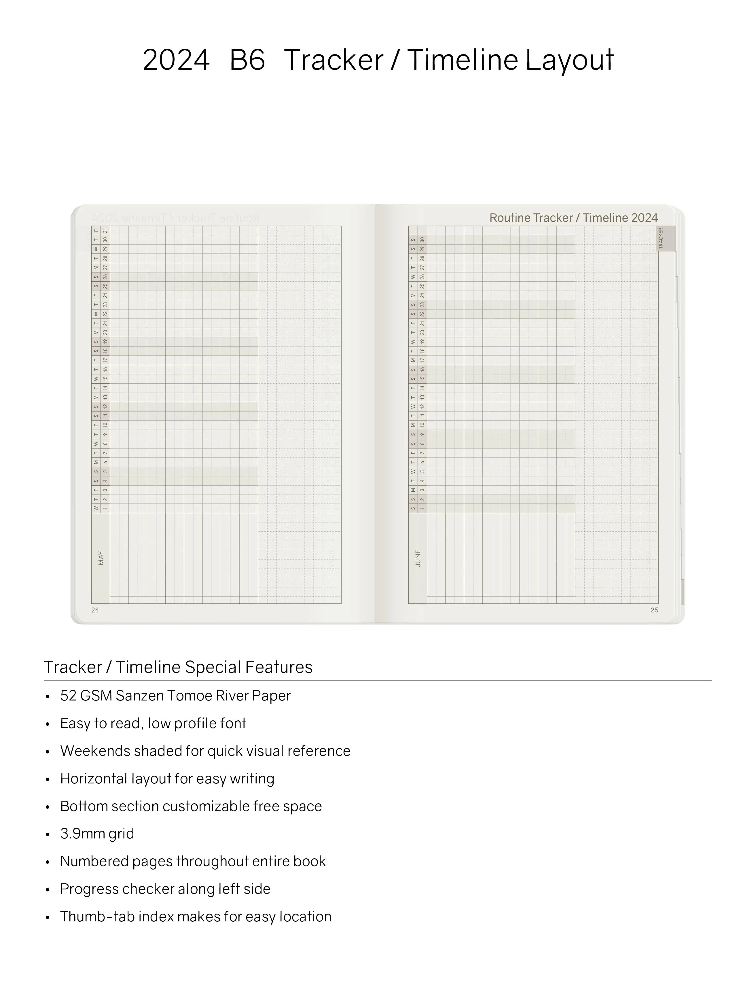 IMPERFECT | 2024 B6 Weekly Planner - 52gsm Tomoe River Paper (Stacked Weekends)