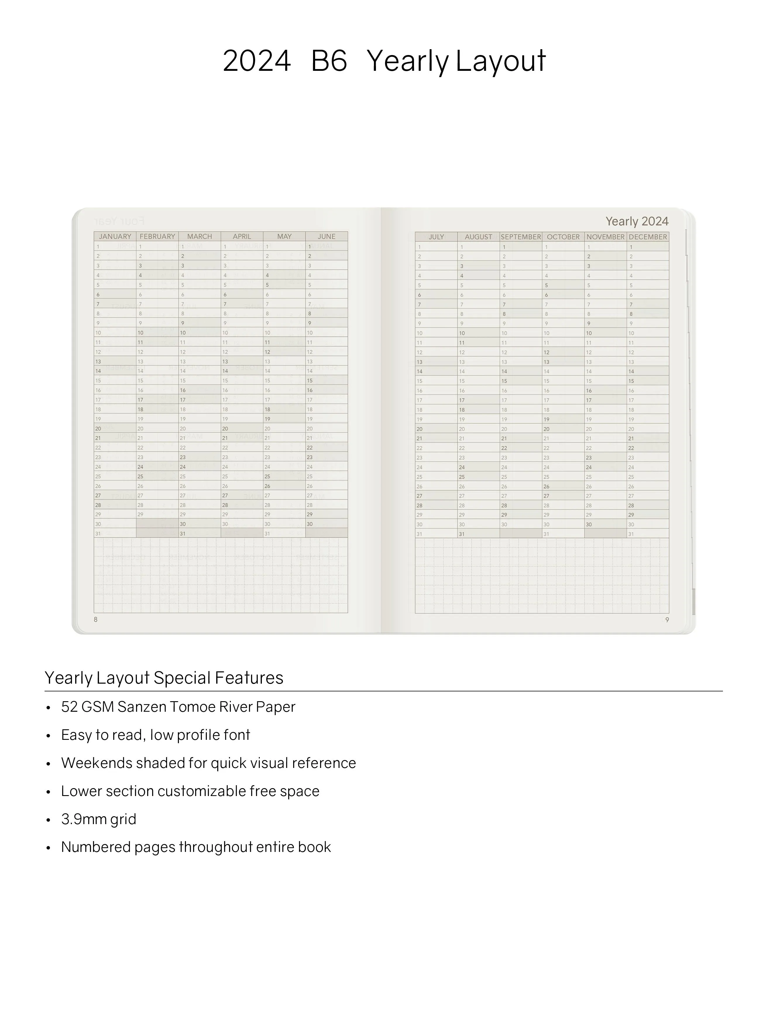 IMPERFECT | 2024 B6 Weekly Planner - 52gsm Tomoe River Paper (Stacked Weekends)