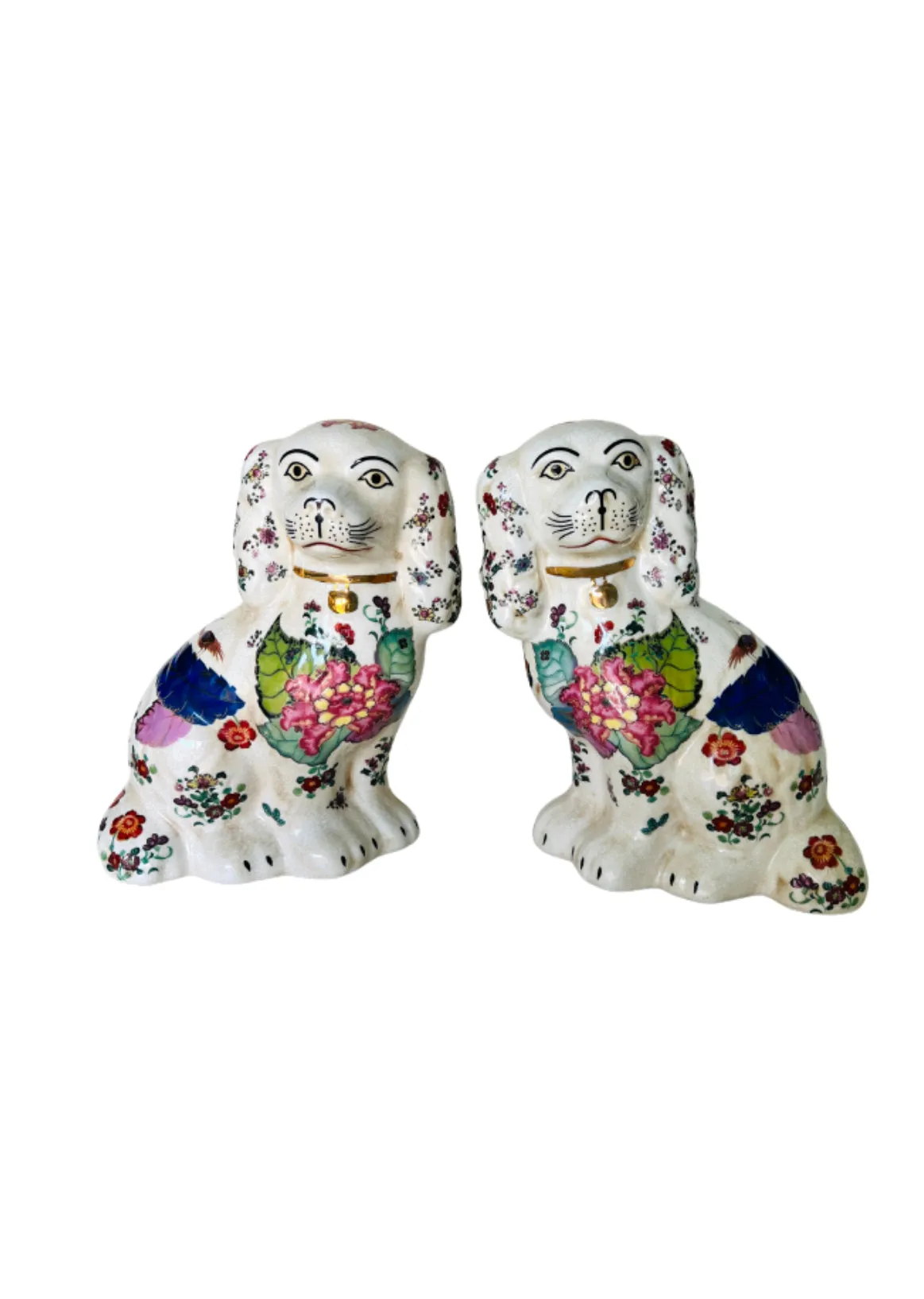 Large Tobacco Leaf floral Staffordshire dog pair 9” tall