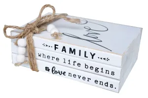 LIVDUCOT Wooden Decorative Books Stack for Coffee Table Faux Book Stack for Decoration Love Family Where Life Begins Modern Farmhouse Decor White Book Decor for Shelf 7X 5.5X 2.5'