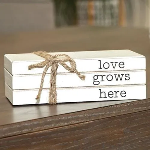 Love Grows Here Stacked Books