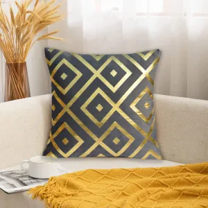 Luxury Foil Print Grey and Golden Velvet Cushion 16 x 16 inches 1040078