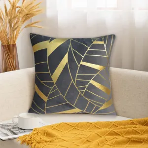 Luxury Foil Print Grey and Golden Velvet Cushion 16 x 16 inches 1040084