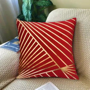 Luxury Foil Print Red and Golden Velvet Cushion 16 x 16 inches 1040002