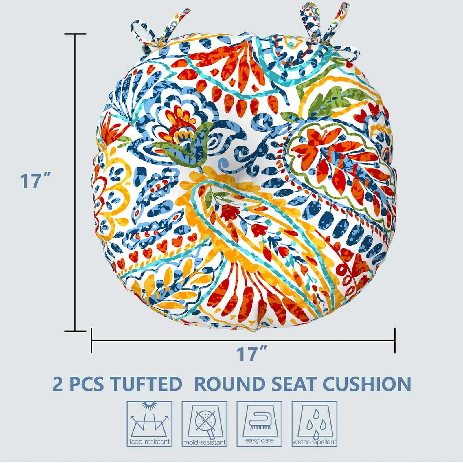 LVTXIII Outdoor Round Bistro Seat Cushions 15"x15"x4" Paisley Ummi Multi （Set of 2）