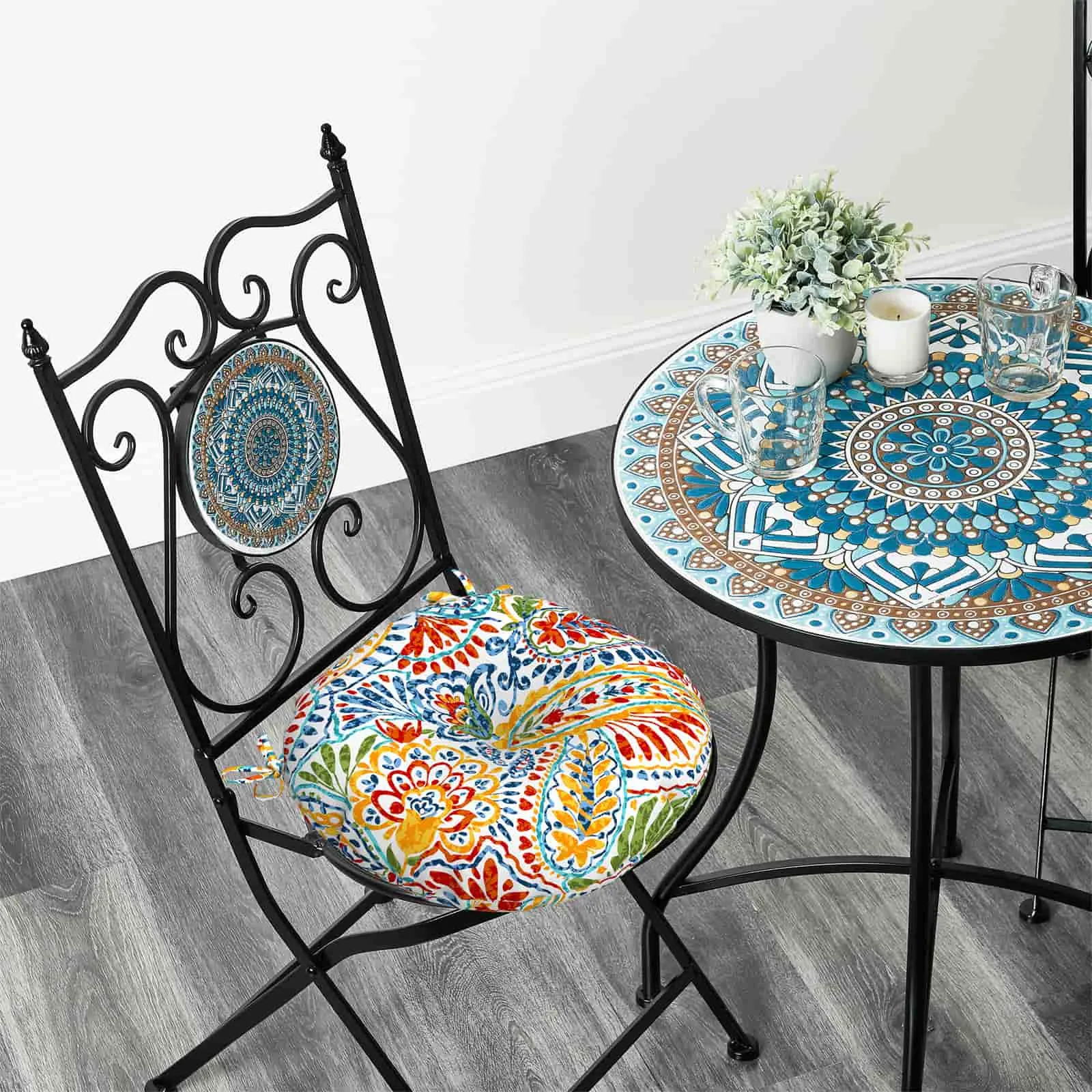 LVTXIII Outdoor Round Bistro Seat Cushions 15"x15"x4" Paisley Ummi Multi （Set of 2）