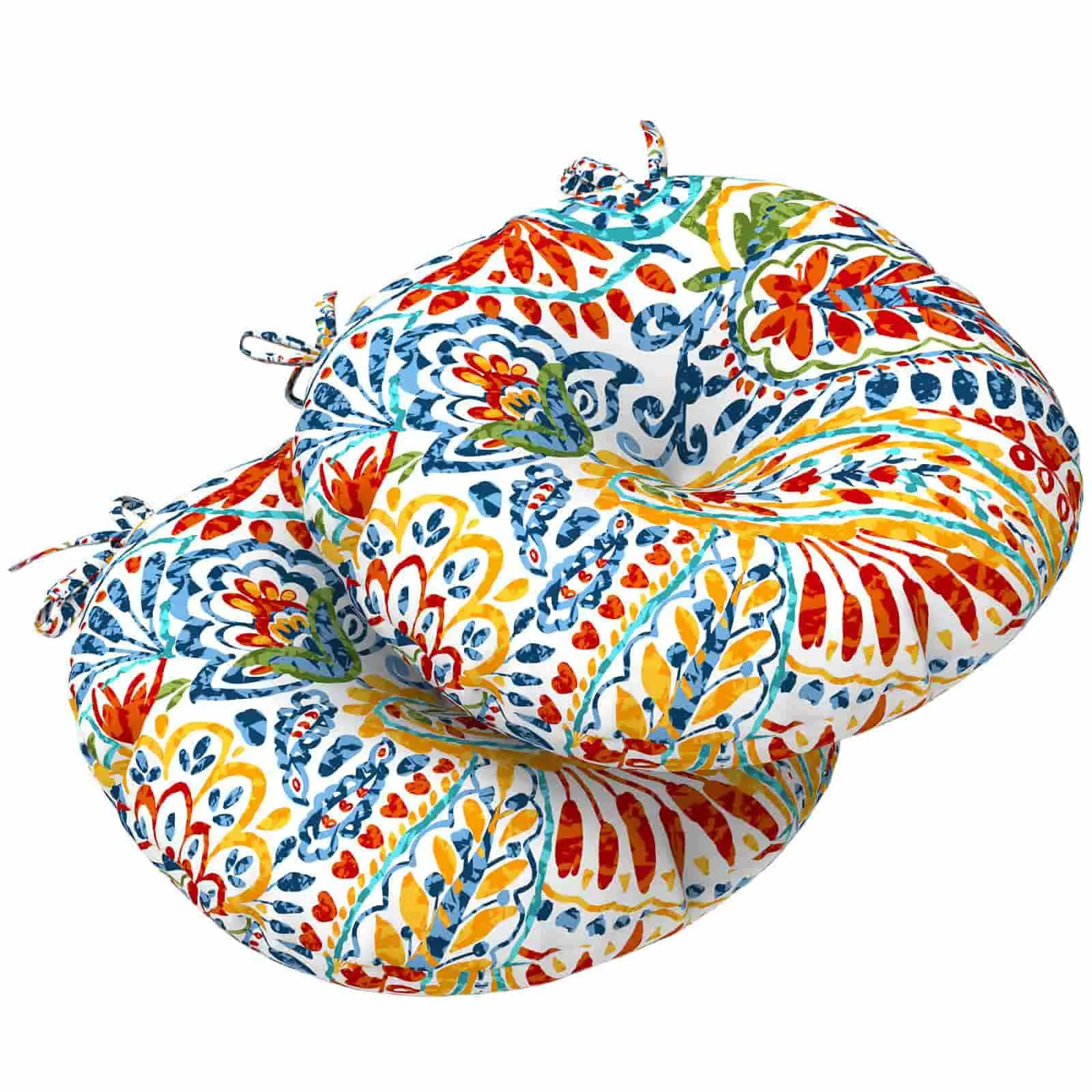 LVTXIII Outdoor Round Bistro Seat Cushions 15"x15"x4" Paisley Ummi Multi （Set of 2）