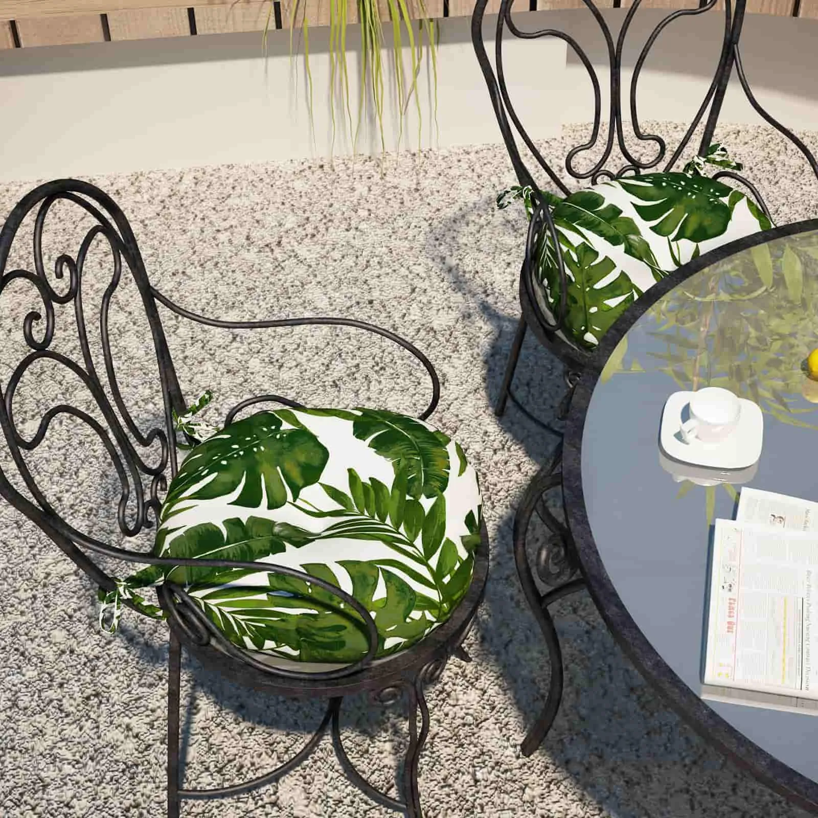 LVTXIII Outdoor Round Bistro Seat Cushions 15"x15"x4" Palm Green （Set of 2）