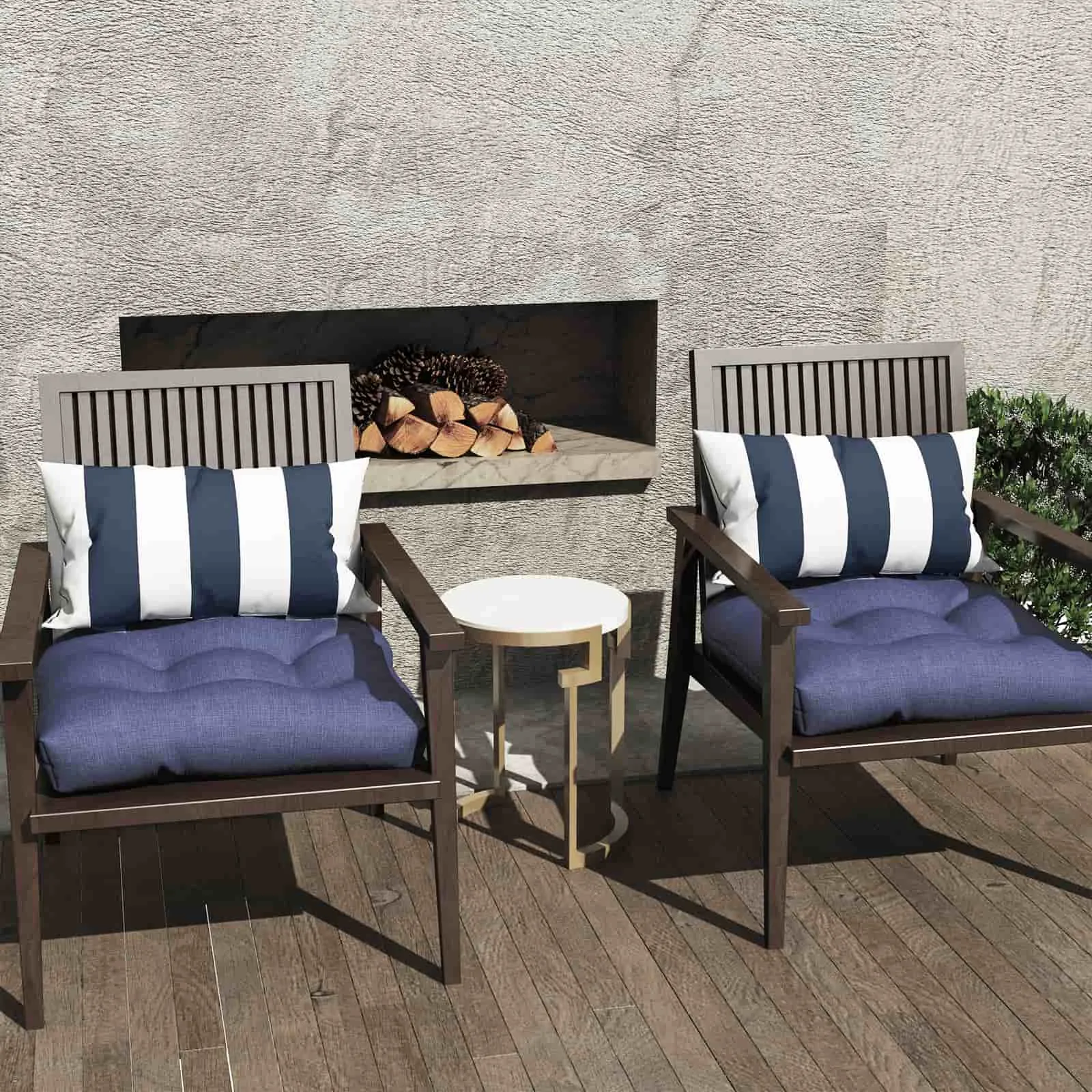 LVTXIII Outdoor U-Shape Tufted Seat Cushions 19”x19”x5” Navy Textured （Set of 2）