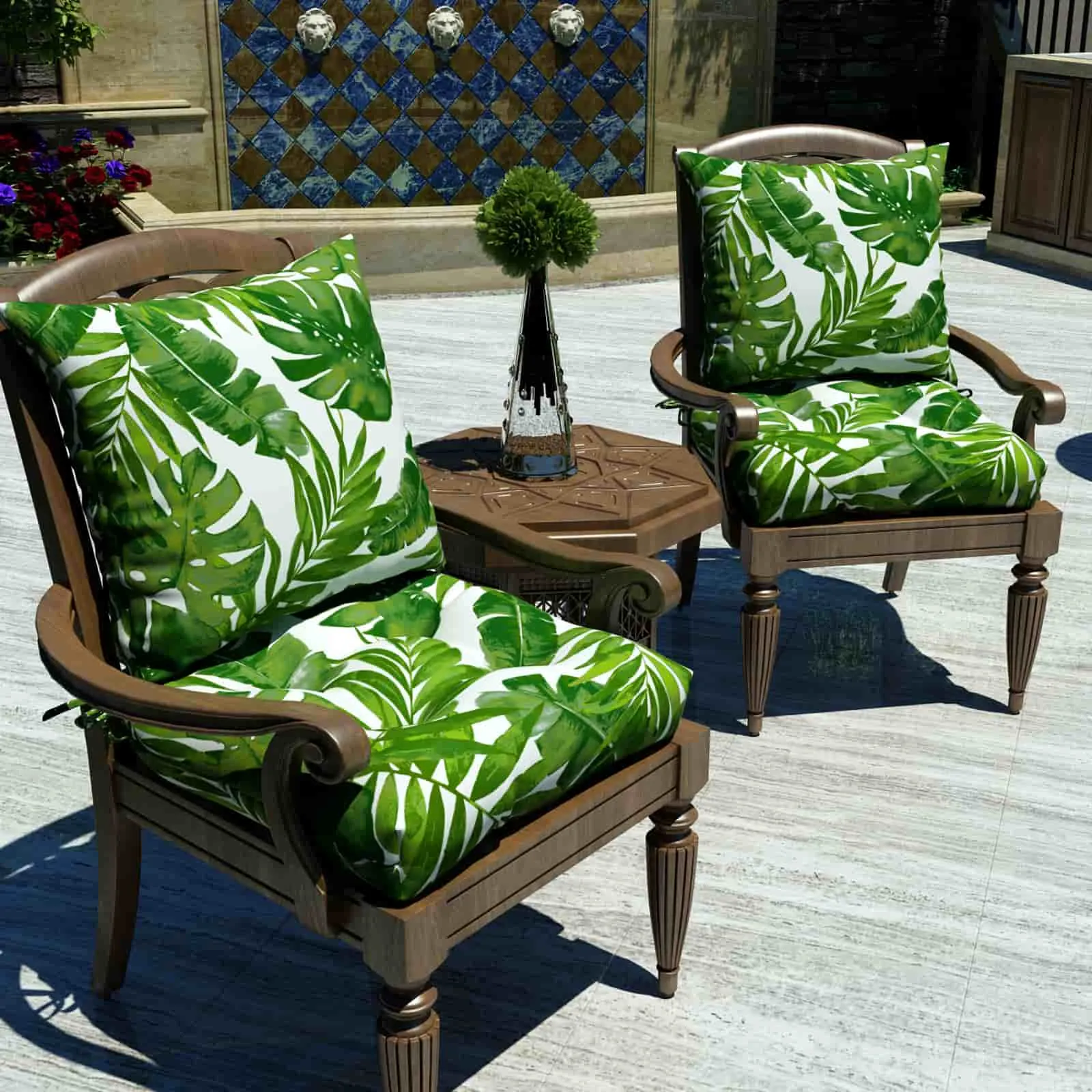 LVTXIII Outdoor U-Shape Tufted Seat Cushions 19”x19”x5” Palm Green （Set of 2）