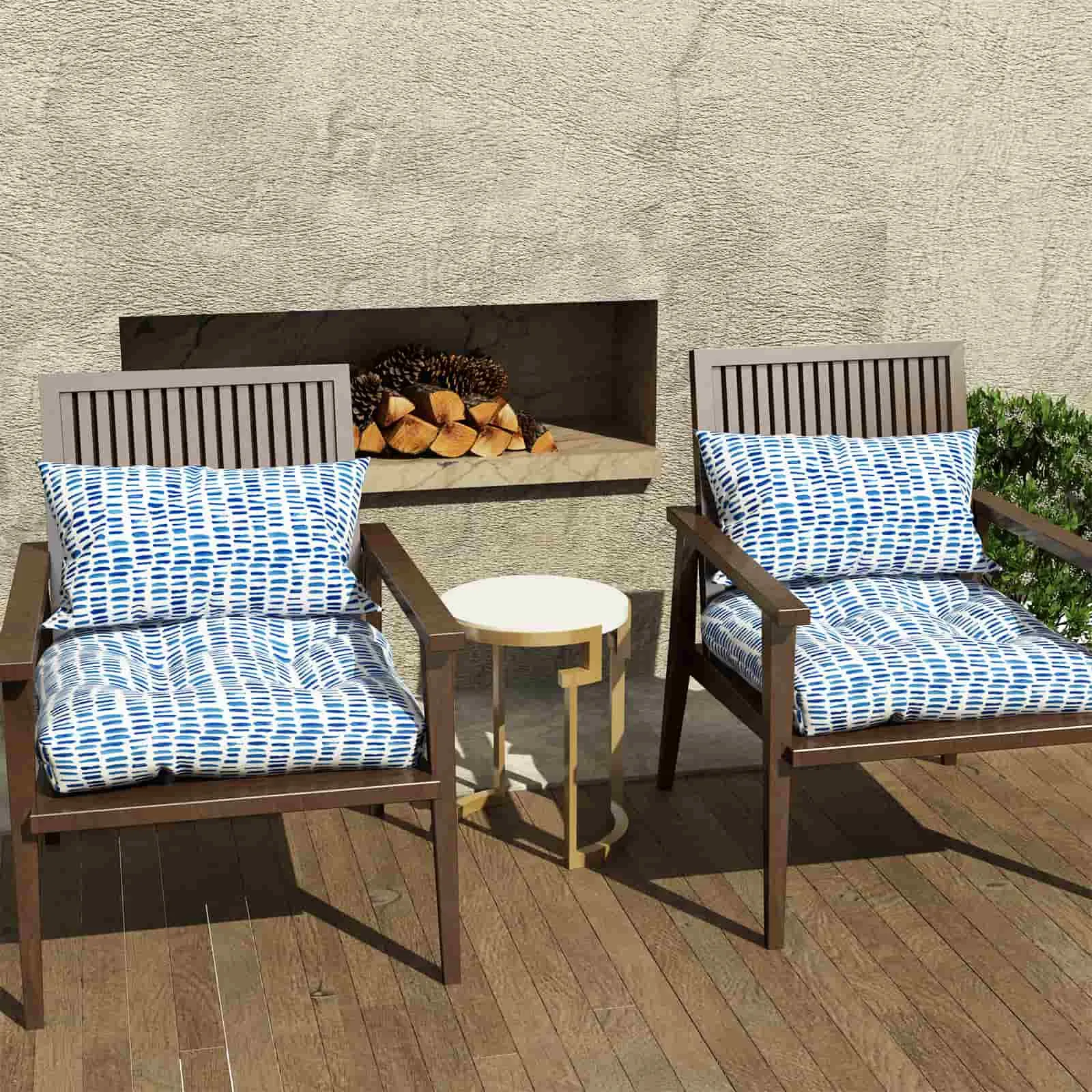 LVTXIII Outdoor U-Shape Tufted Seat Cushions Tufted 19”x19”x5 Blue Pebble （Set of 2）