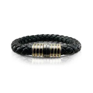 Magnet Leather Bracelet with Oxidized Silver and Gold Spiral Clasp