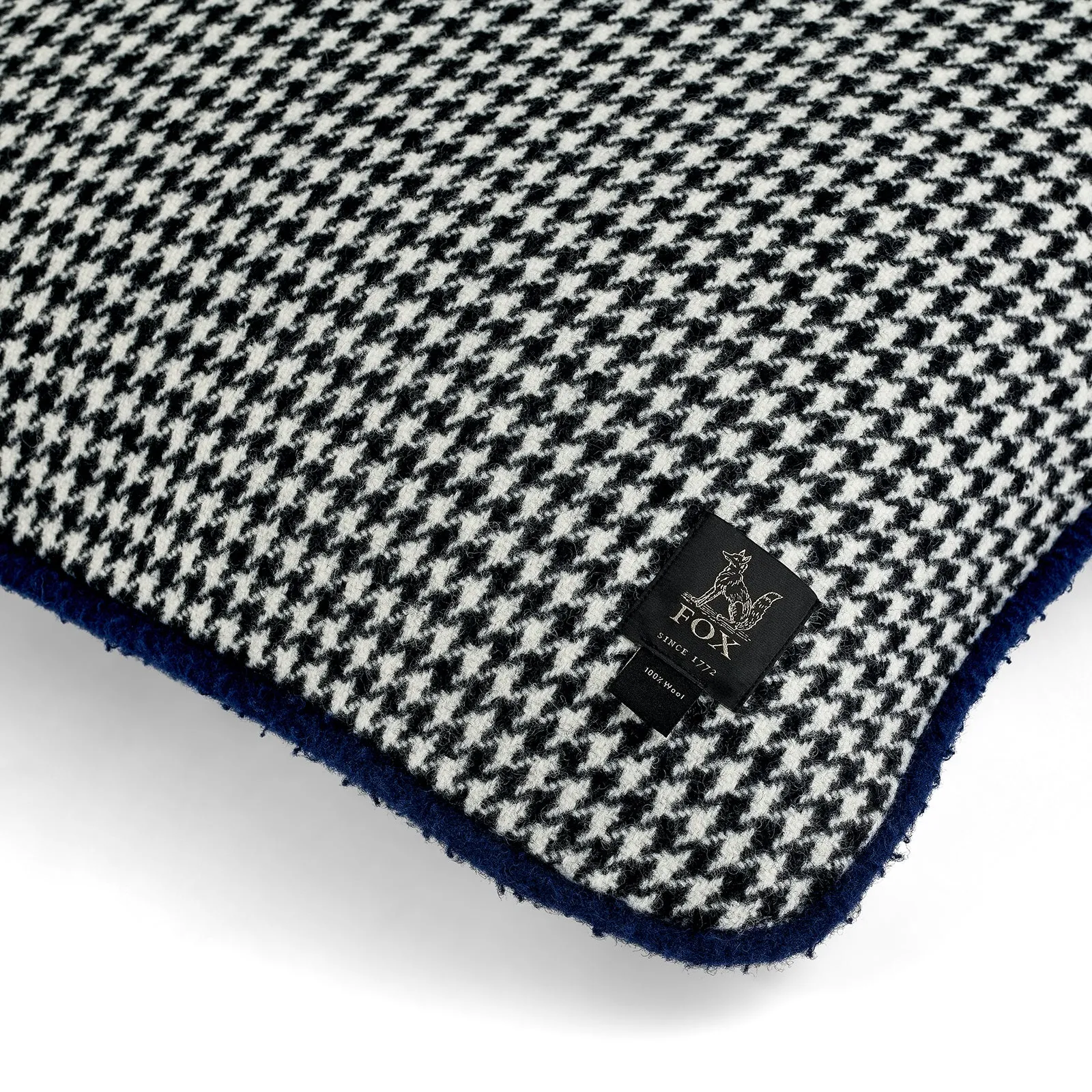 Monochrome Houndstooth with Blue piping Cushion Cover