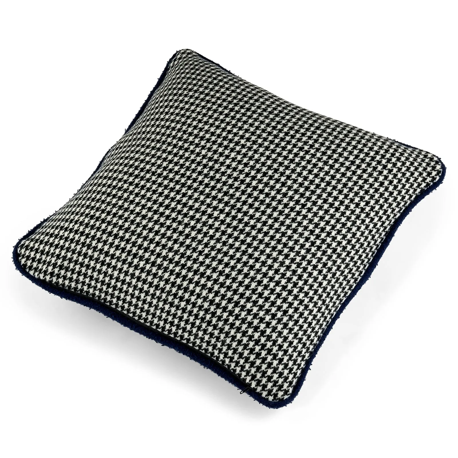 Monochrome Houndstooth with Blue piping Cushion Cover