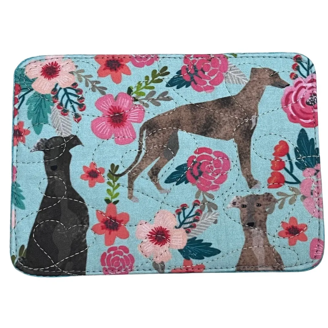 Mug Rug - Greyhounds and Roses Aqua Quilted Hearts