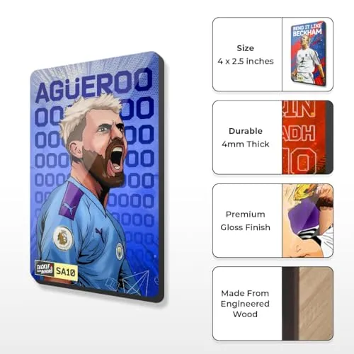 Pep Guardiola, Kevin de Bruyne, Sergio Aguero Football Design Fridge Magnets, 4mm Thick, Glossy Finish, Set of 3, Gift for Sports Fans (Comboof 3)