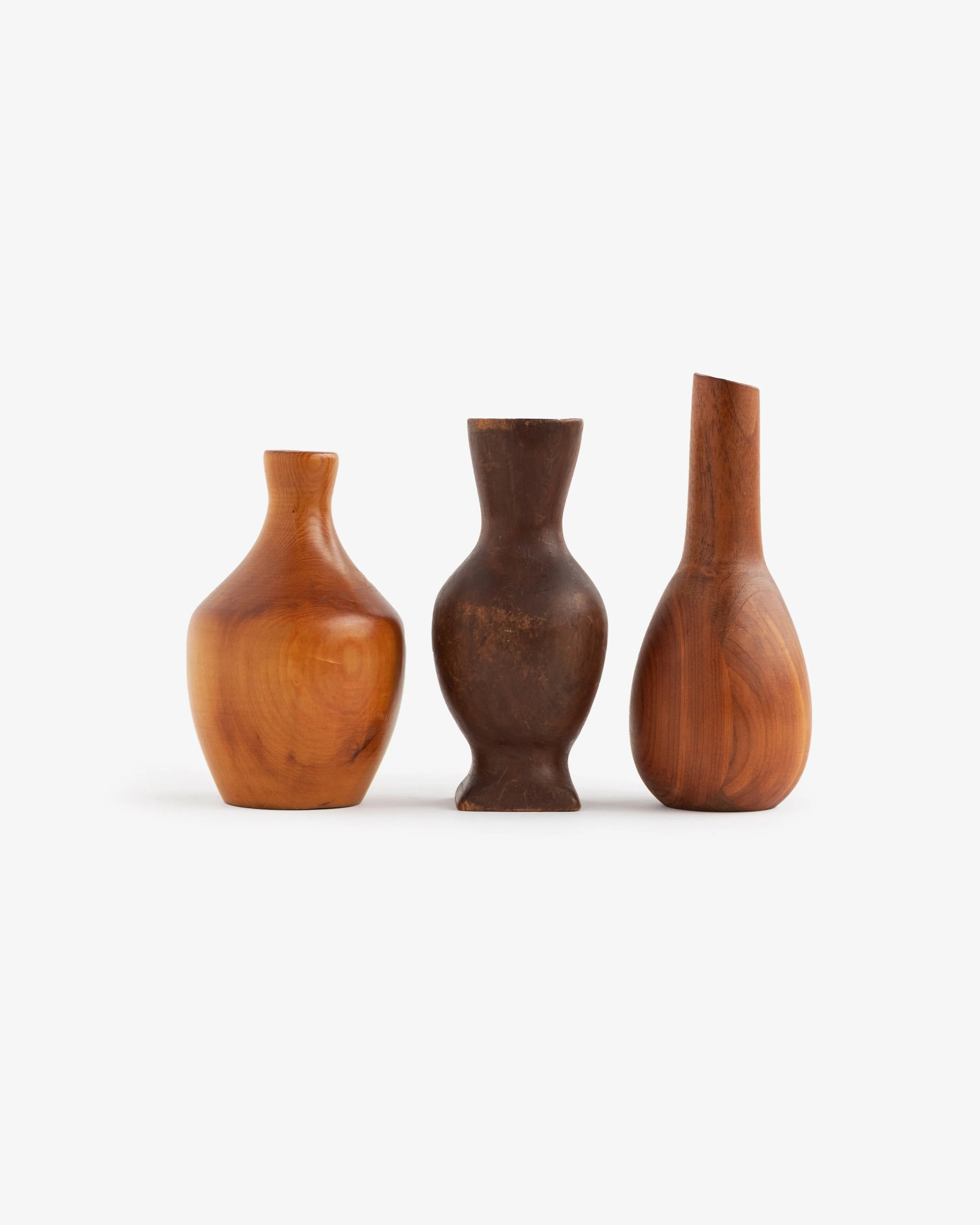 Petite Mid-Century Hand-Carved Wooden Vases - Set of 3