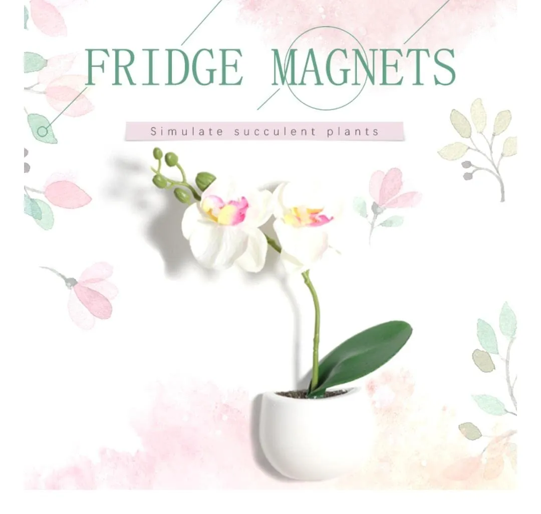 Plant Pot Unique 3D Refrigerator Magnets Poly Resin Ceramic Flower Vase Mini Artificial Dried Flowers Fridge Magnet Material Cute Office Board Kitchen