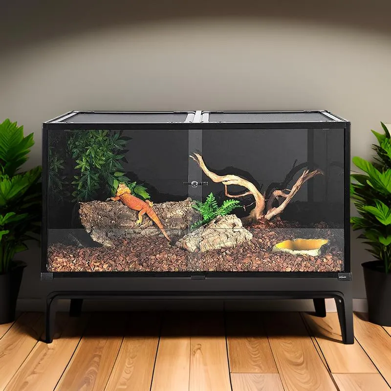 REPTI ZOO 2nd-Generation 120 Gallon Reptile Terrarium 48" x 24" x 24", Black-Tinted Glass ECO-Terrarium to Reduce Stress, Fully Knock-Down RKF0318B