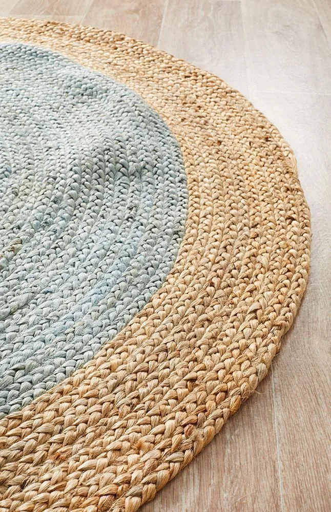 Round Jute Blue Rug