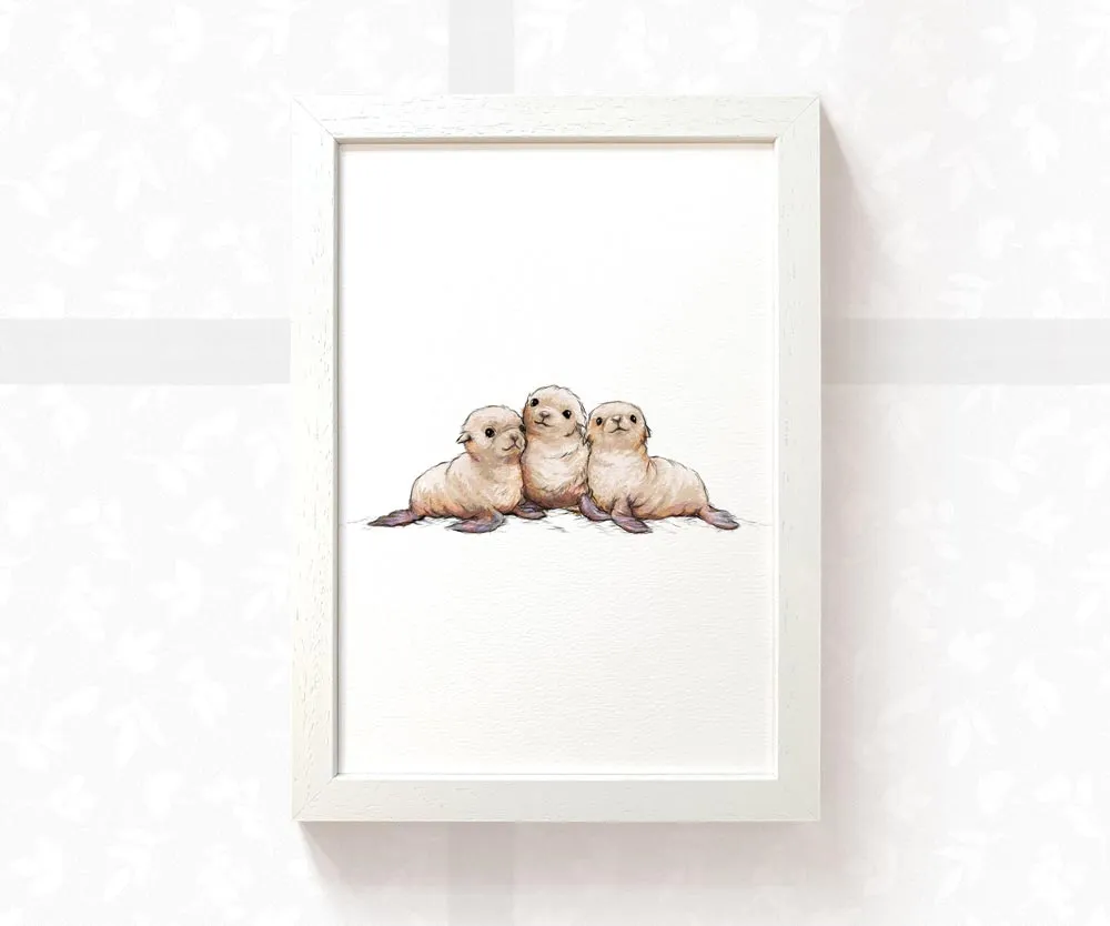 Seals Animal Nursery Print for Triplets