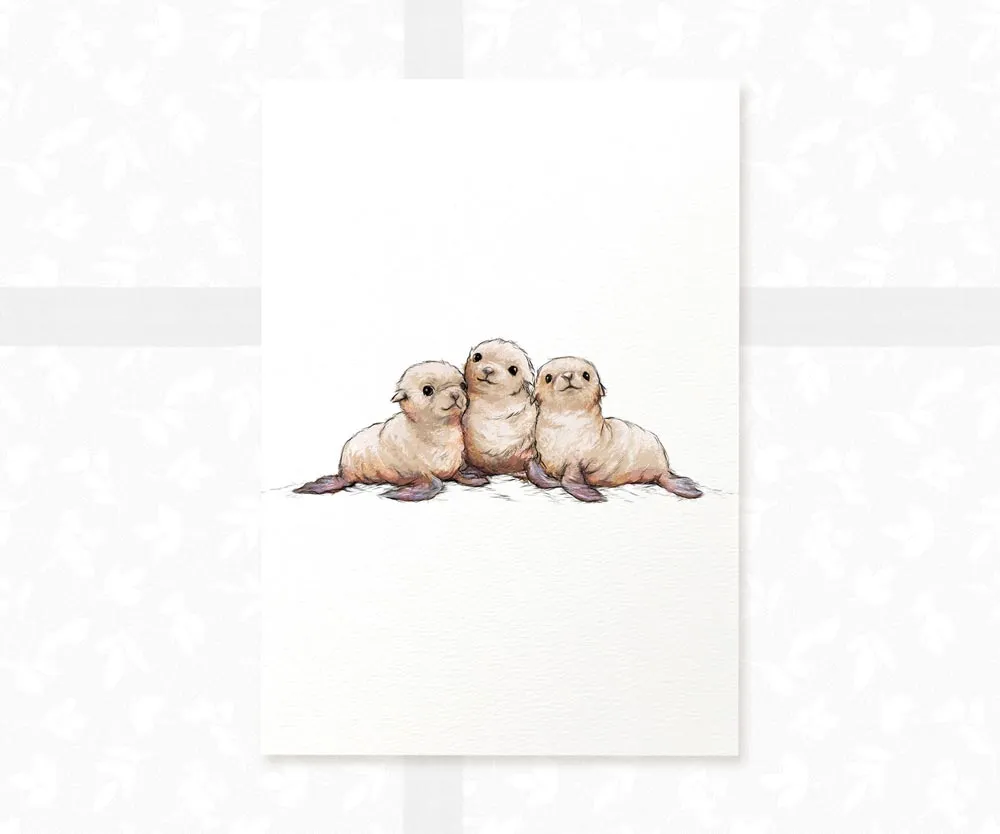 Seals Animal Nursery Print for Triplets