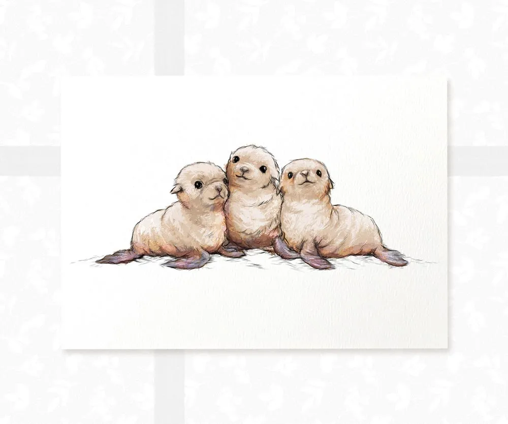 Seals Animal Nursery Print for Triplets