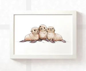 Seals Animal Nursery Print for Triplets