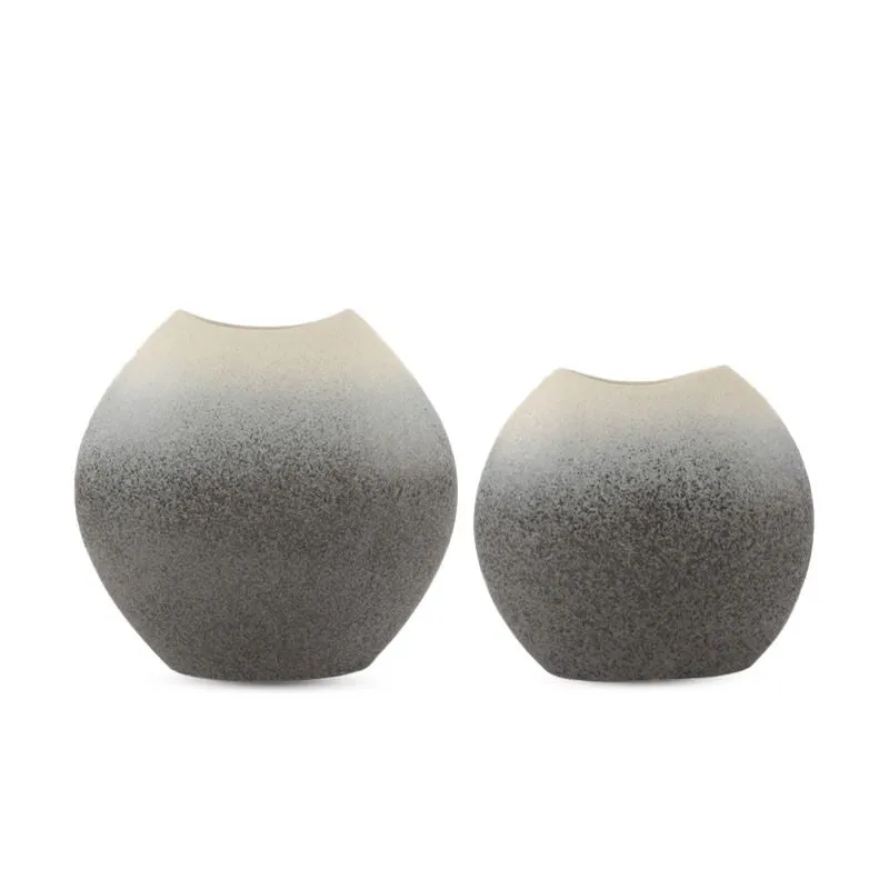 Set of 2 Ceramic Vases - Gray - Small and Large - Modern Design - Eclectic - Centerpiece - Modern El