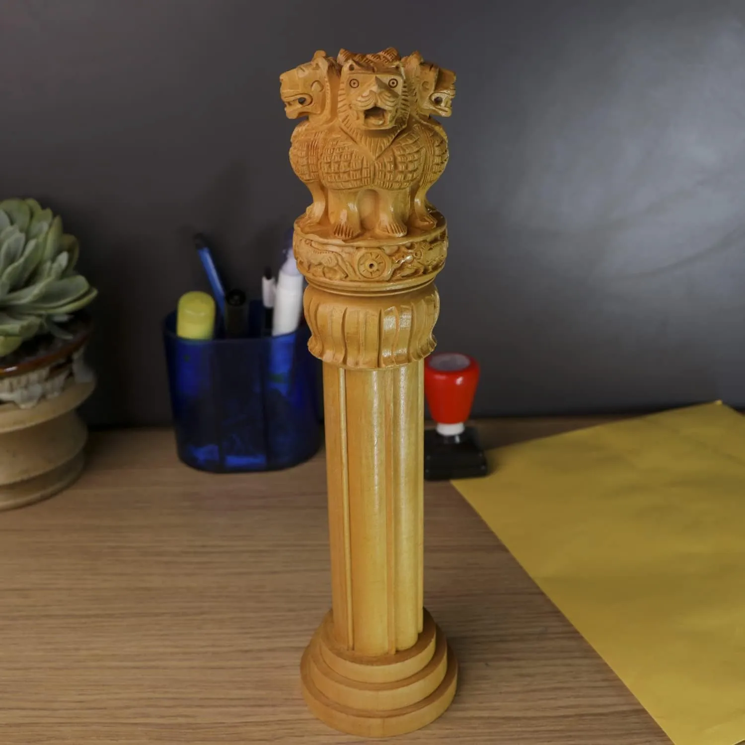 Shashi Art & Craft Wooden Ashoka Stambh Desk Ashoka Pillar Ideal for Advocate Tabel Office & Home Decor Showpiece Best for Gifting Purpose (6 Inch)