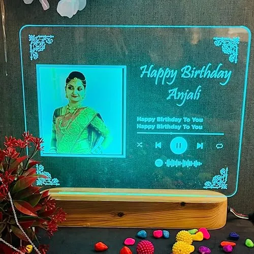 SHAYONA Personalized Spotify Photo Frame with Light Customized Acrylic Spotify plaque Led Lamp Scannable Song Code Gift for Anniversary, Birthday, Music Lovers with Warm white LED Light-25CM