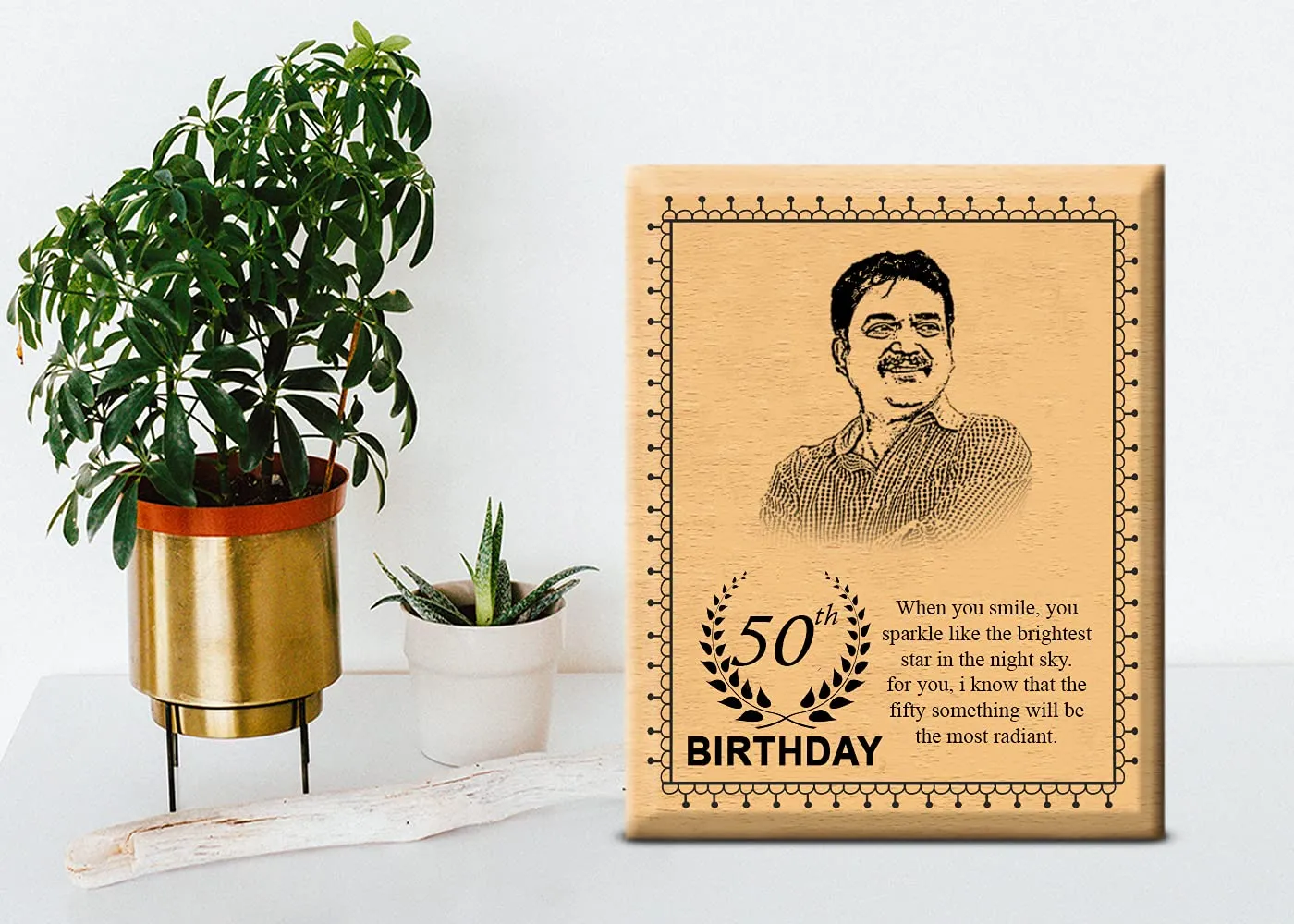 Shreya Creation Personalized Wooden Engraved 50th Birthday Frame for Gift (4x5 inches) Birthday, Anniversary,and many occasions