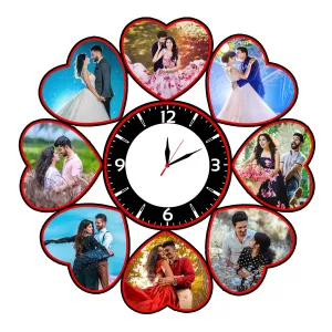 Shri Kanth Art® Customized Unique Heart Shape Wooden Wall Clock Photo Frame - Personalised Picture Frame for Couple - Wall Hanging Multiple Memories Collage Photo Frame for Couple (12" x 12", Multi)