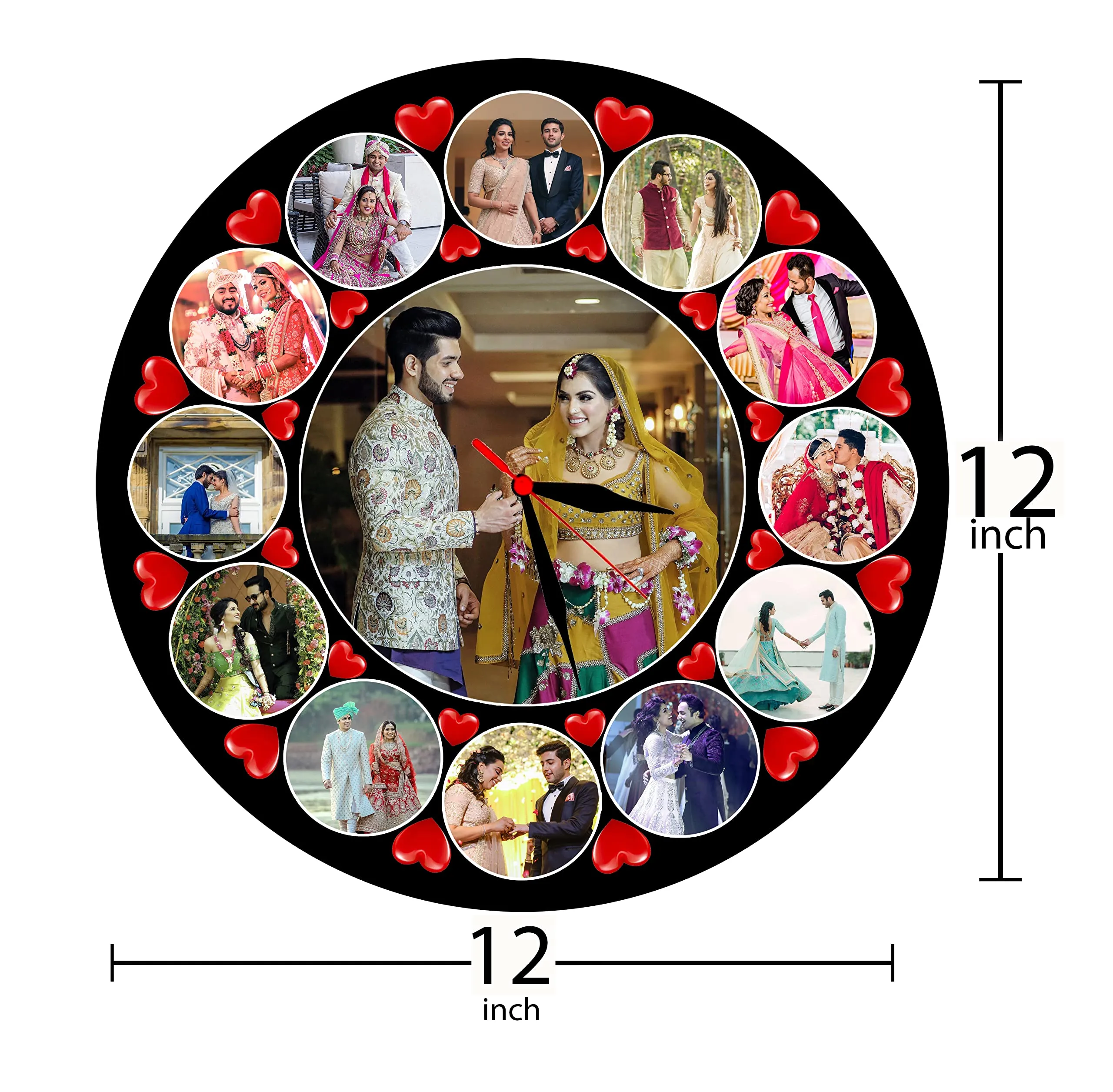 Shri Kanth Art® Customized Wall Clock with Round Shape Photo Frame |Personalized Watch Photo Frame for Decorations | Home Decore Wooden Photo Frame|Collage Clock Photo Frame|Pack of 1 (12 x 12)