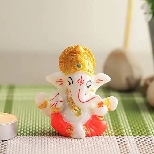 SMRK Lord Ganesha Idol for Car Dashboard – Yellow Ganpati Figurine Showpiece for Good Luck, Home Decor, and Gifts