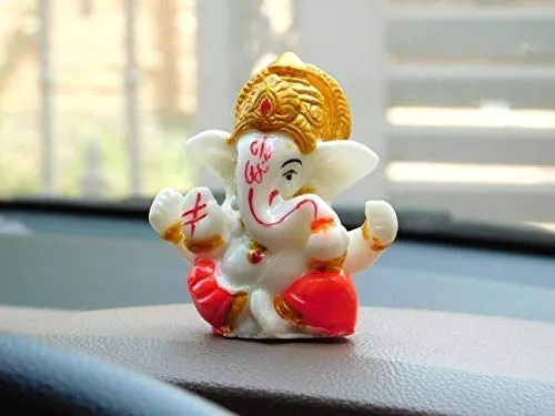 SMRK Lord Ganesha Idol for Car Dashboard – Yellow Ganpati Figurine Showpiece for Good Luck, Home Decor, and Gifts